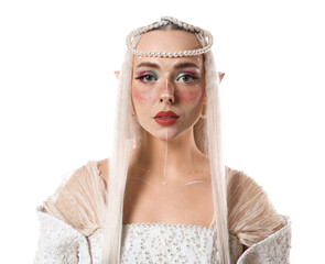 Naklejka premium Portrait of beautiful elf girl on white background