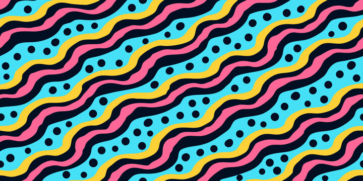 Wavy line pattern with polka dots colorful seamless background