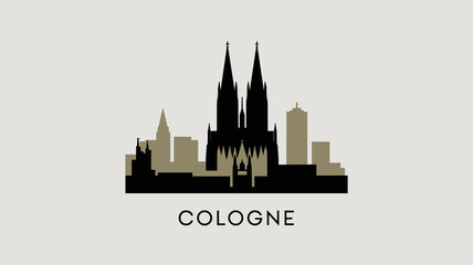 Obraz premium Minimal Cologne Skyline Vector with Gothic Cathedral and City Buildings