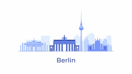 Fototapeta premium Berlin Germany Skyline Vector Illustration with Brandenburg Gate and TV Tower on White Background