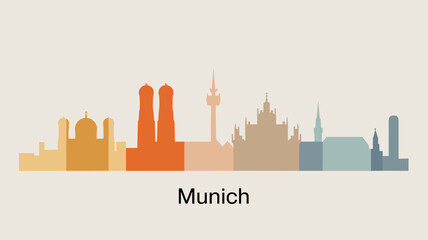 Obraz premium Munich Germany Skyline Vector Illustration with Colorful Landmark Silhouettes