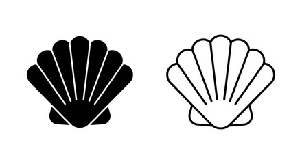 Scallop Shell Icons, Black and White Vector Graphics, Marine Life Symbols © Rifat