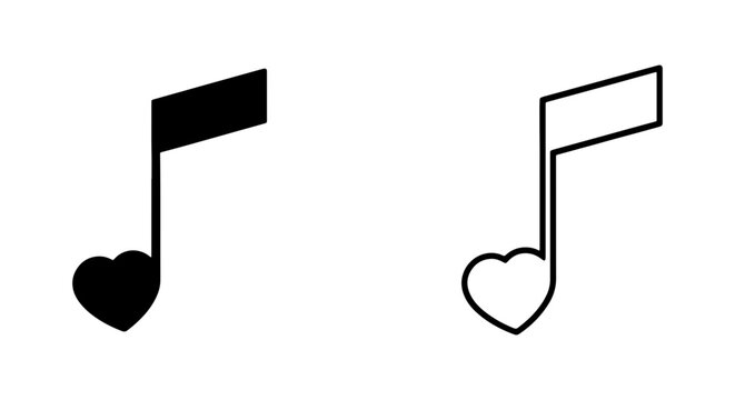 Heart Music Note Icons, Love Song Symbols, Romantic Melody Graphics, Vector Art