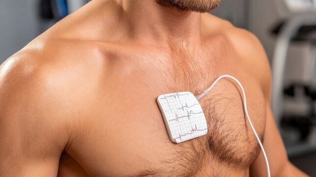 ECG Electrode Pads Attached to Chest for Heart Monitoring Process