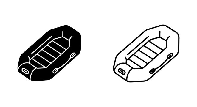 Inflatable Raft Icons, Black and White Vector Graphics for Water Sports and Adventure