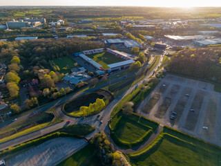 Naklejka premium Stevenage,England-April 2nd,2026: Aerial view of The Lamex Stadium aerial view in Stevenage. England