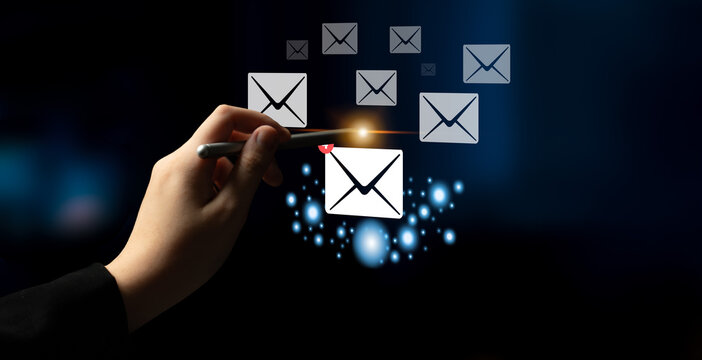 An email inbox with a new message notification alert. A concept of digital communication, correspondence, and unread electronic mail. Motif