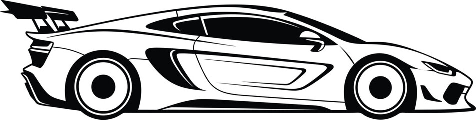 Sleek sports car illustration dynamic black and white automotive design © Bijali