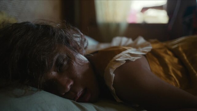 Melancholic transgender woman waking up