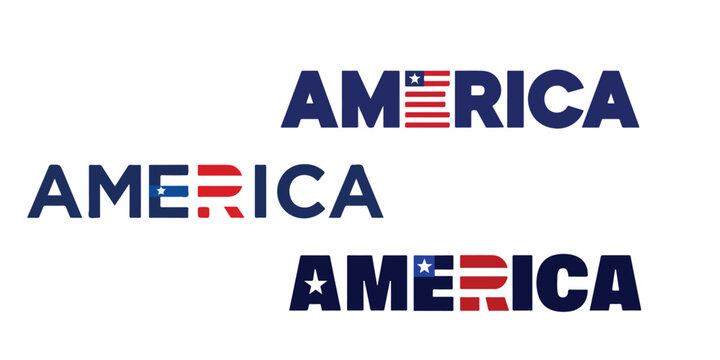 America Typography Logo Set with USA Flag Elements and Patriotic Red White Blue Design