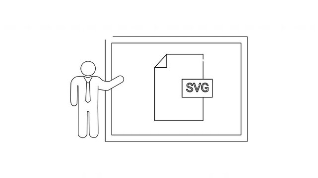 Man presenting SVG file on a whiteboard illustration.