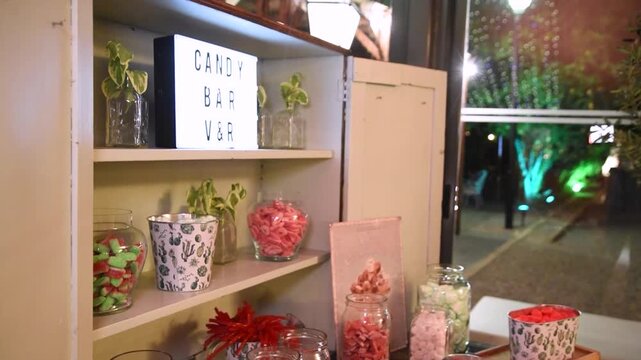 Colorful Candy Bar Display &ndash; Assorted Sweets and Gummies Close Up