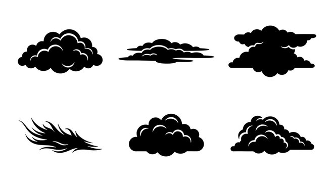 Cloud Silhouettes, Weather Icons, Cumulus Shapes, Stormy Elements, Vector Set