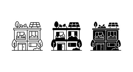 Fototapeta premium Eco-Friendly House Icons, Sustainable Building Graphics, Green Energy Home Vector Set