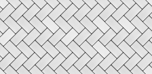 Obraz premium White herringbone seamless floor texture. Herring bone pattern. Ceramic zigzag style paving surface. Classical tessellation grid mosaic. Vector illustration