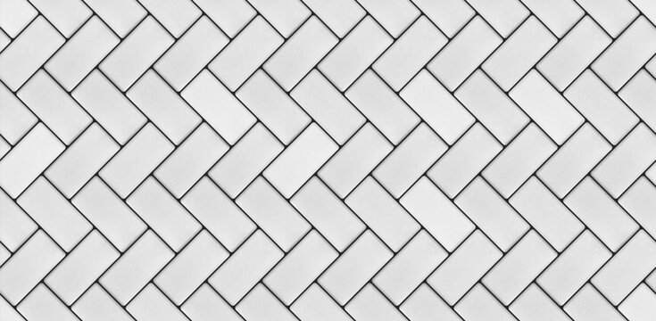 White herringbone seamless floor texture. Herring bone pattern. Ceramic zigzag style paving surface. Classical tessellation grid mosaic. Vector illustration