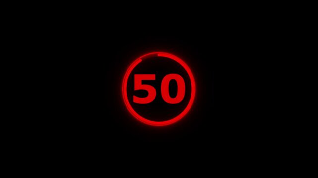 Circle countdown timer animation from 55 to 0 second animation on black background with alpha channel, 55 second countdown timer, special offers on promotional materials. Countdown video 4k video