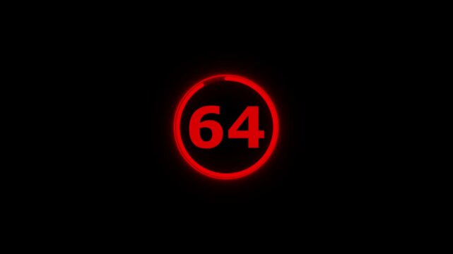 Circle countdown timer animation from 70 to 0 second animation on black background with alpha channel, 70 second countdown timer, special offers on promotional materials. Countdown video 4k video