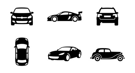 Obraz premium Car Icons Set: Diverse Vehicle Silhouettes, Automotive Views, Transportation Graphics