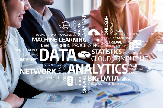 A diverse group engages in data analytics and statistics in a modern office, showcasing the importance of cloud computing and machine learning for business insights. Tessel