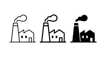 Fototapeta premium Factory Icons, Industrial Building Symbols, Manufacturing Plant Graphics, Set of 3