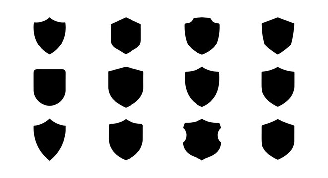 Shield Icons Set, Security Emblems Collection, Protection Badges Vector Graphics