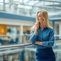 Obraz premium Business professional contemplating in modern office atrium