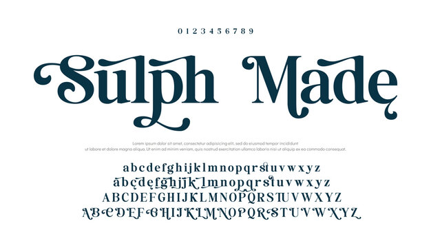 Sulph Made Luxury wedding alphabet number and letter font. elegant classic Typography lettering serif fonts, decorative vintage retro concept. vector illustration