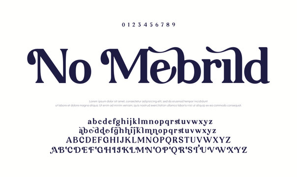 No Mebrild Elegant alphabet letters font and number. Typography Luxury classic lettering serif fonts decorative wedding logo vintage retro concept. vector illustration