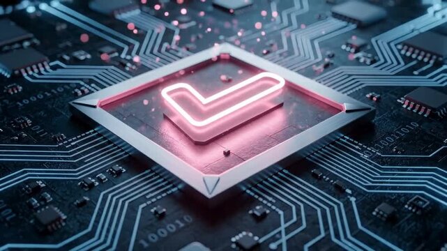Digital processor animation with glowing secure layer and circuit network, cybersecurity data protection concept and advanced computing technology visualization for modern systems