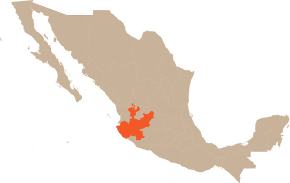 Jalisco Location on Mexico Map Vector.