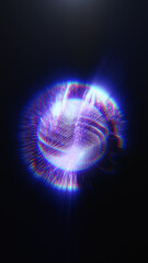 Fototapeta premium Abstract holographic digital orb with chromatic glitch effect, glowing particles, and futuristic technology atmosphere.