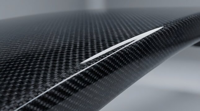 Close-up of carbon fiber composite material texture with diagonal weave pattern