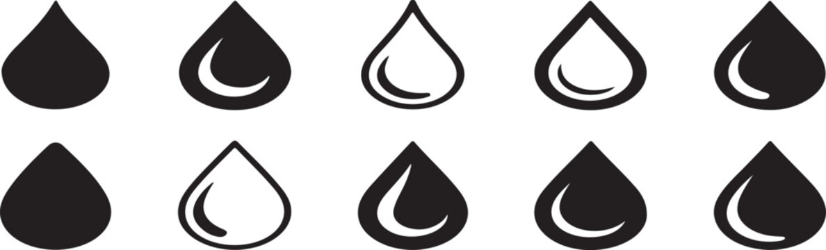 Set of black and white teardrop shapes icons