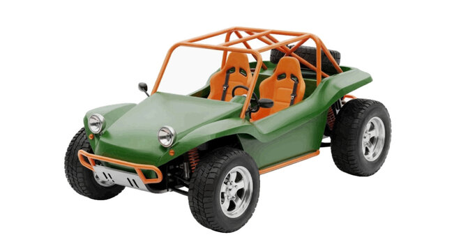 Minimal black silhouette icon, simple flat vector, bold black shape, no, no shading green and orange offroad dune buggy on a, flat icon style