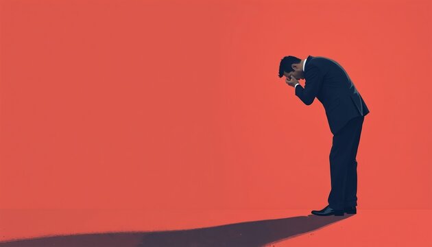 Man in suit cries in despair. Overworked businessman stressed, overwhelmed, facing failure, and mental health crisis at work. Corporate pressure impacts employee wellbeing.