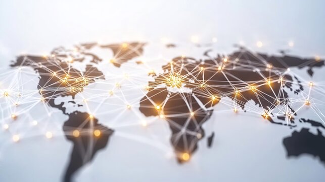 A Glowing Digital Web of Interconnected Nodes Symbolizing Global Connectivity a White Background