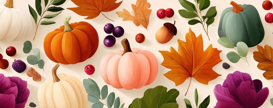 Autumn pumpkin and leaf seamless pattern for fall harvest, Thanksgiving and seasonal design
