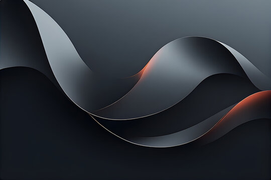 Abstract dark waves with orange light glow and metallic finish