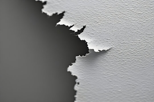 Close up of torn white paper edge against dark background