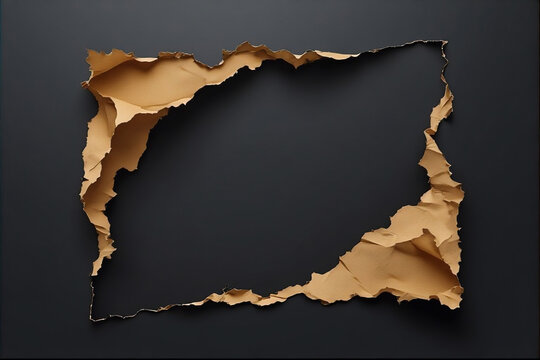 Large irregular hole in dark paper revealing tan background