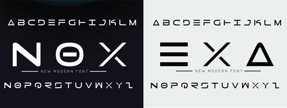 NOX EXA Modern futuristic tech display font alphabet with blue creative minimalist technology branding logo typography design