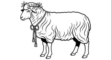 Sheep with Laurel Wreath and Tassels, Vector Illustration © Latip