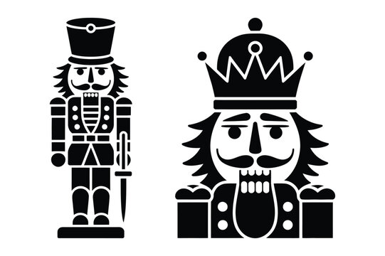 Traditional christmas nutcracker soldier and king figures vector illustration