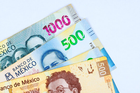 Different Mexican money currency 1000, 500, pesos MXN a banknotes bills
