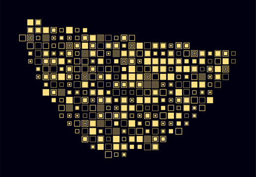 Saint Barthelemy, shape of the country build of colored cells. Digital style map of the Saint Barthelemy on dark background. Large size square blocks. Awesome vector illustration.