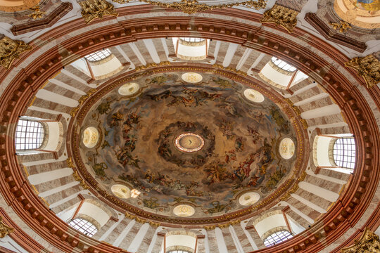 Vienna, Austria. Dome fresco of Karlskirche with baroque ceiling painting