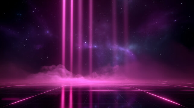 Futuristic pink neon light beams in cosmic space, abstract sci fi portal and digital energy background concept neon lights, pink light beams, sci fi background, futuristic portal,