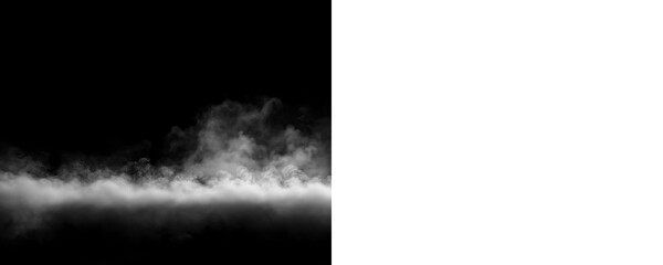 Naklejka premium Soft white fog rolling gently across a black background with realistic mist texture isolated for atmospheric overlay and transparent PNG use
