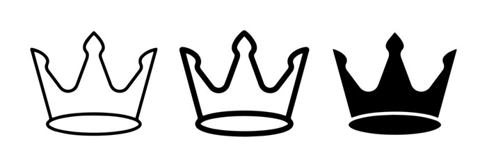 Minimalist crown icon set, black royal tiara vector illustrations, simple king and queen headwear symbols for luxury branding and logo design © Rabiya
